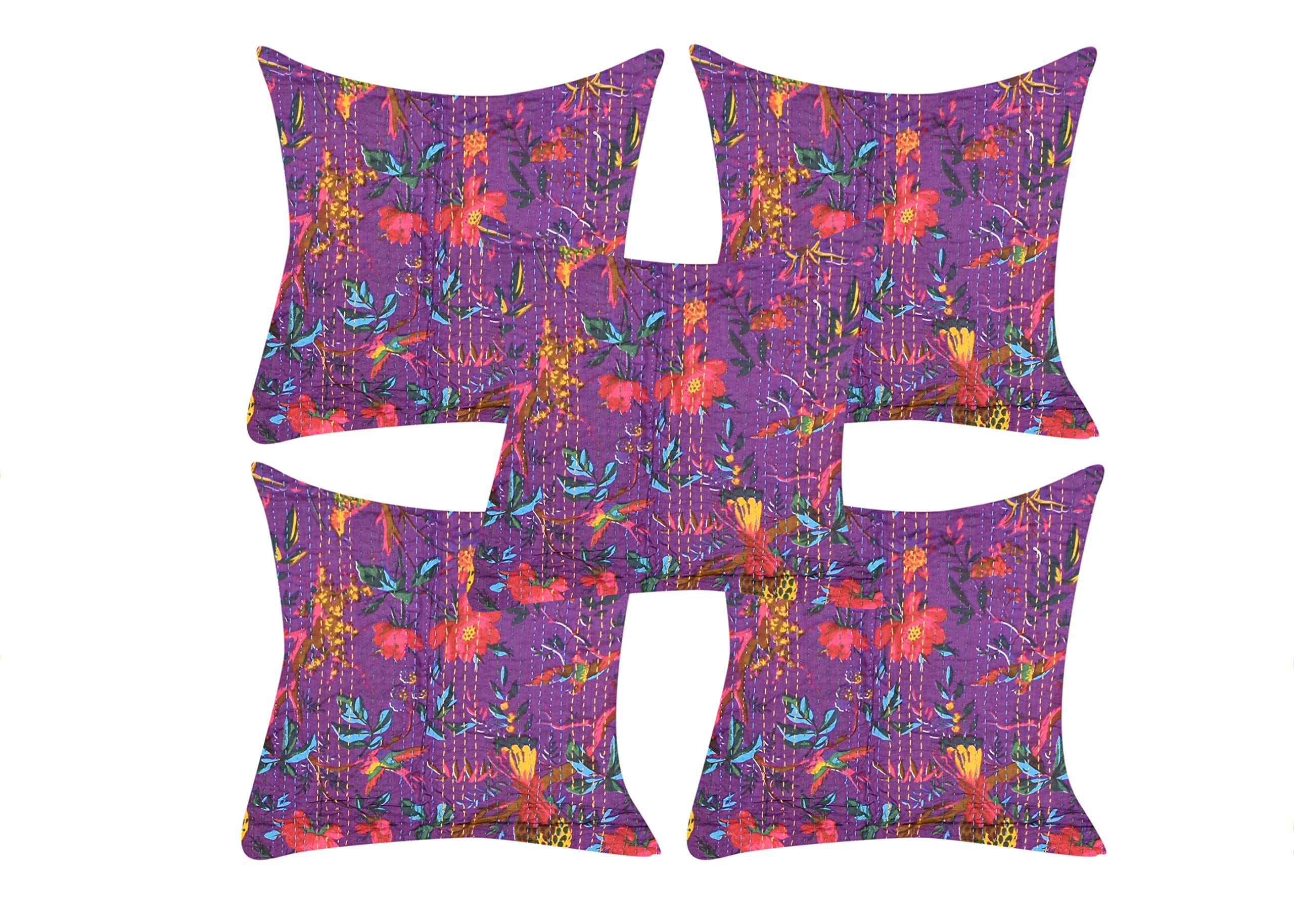 Housse de coussin Kantha oiseaux violets pour déco bohème de canapé