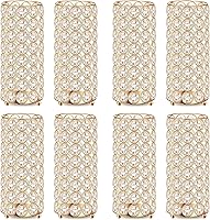 Vista 1 de Juego de 8 portavelas de cristal dorado y jarrón de flores de cristal dorado, soporte cilíndrico de metal de 7.87 pulgadas para centros de mesa