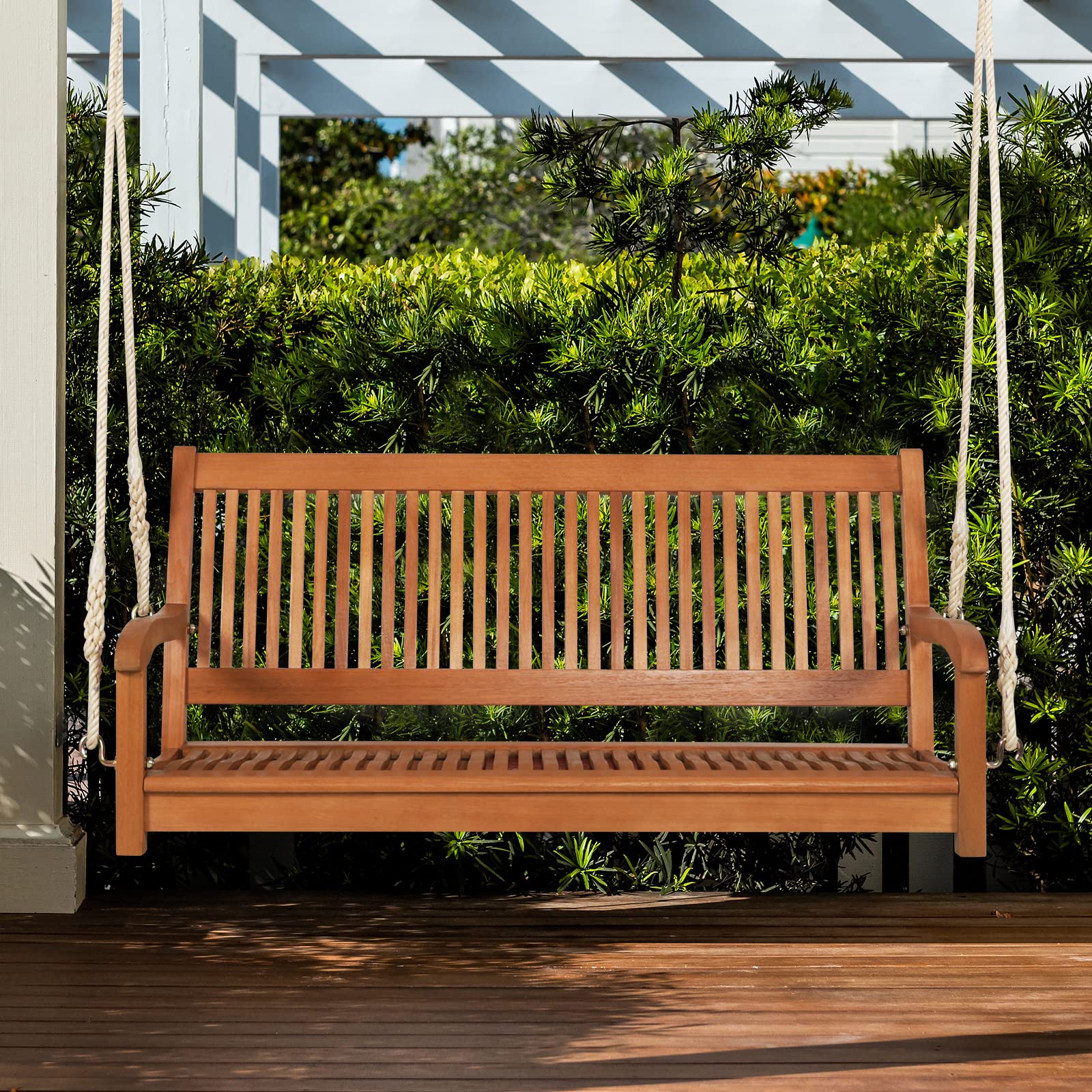 GIANTEX Columpio para Exteriores de 2 Plazas, Soporta hasta 360 kg, Columpio de Madera para Colgar de Jardín, para Balcón, Porche, Terraza