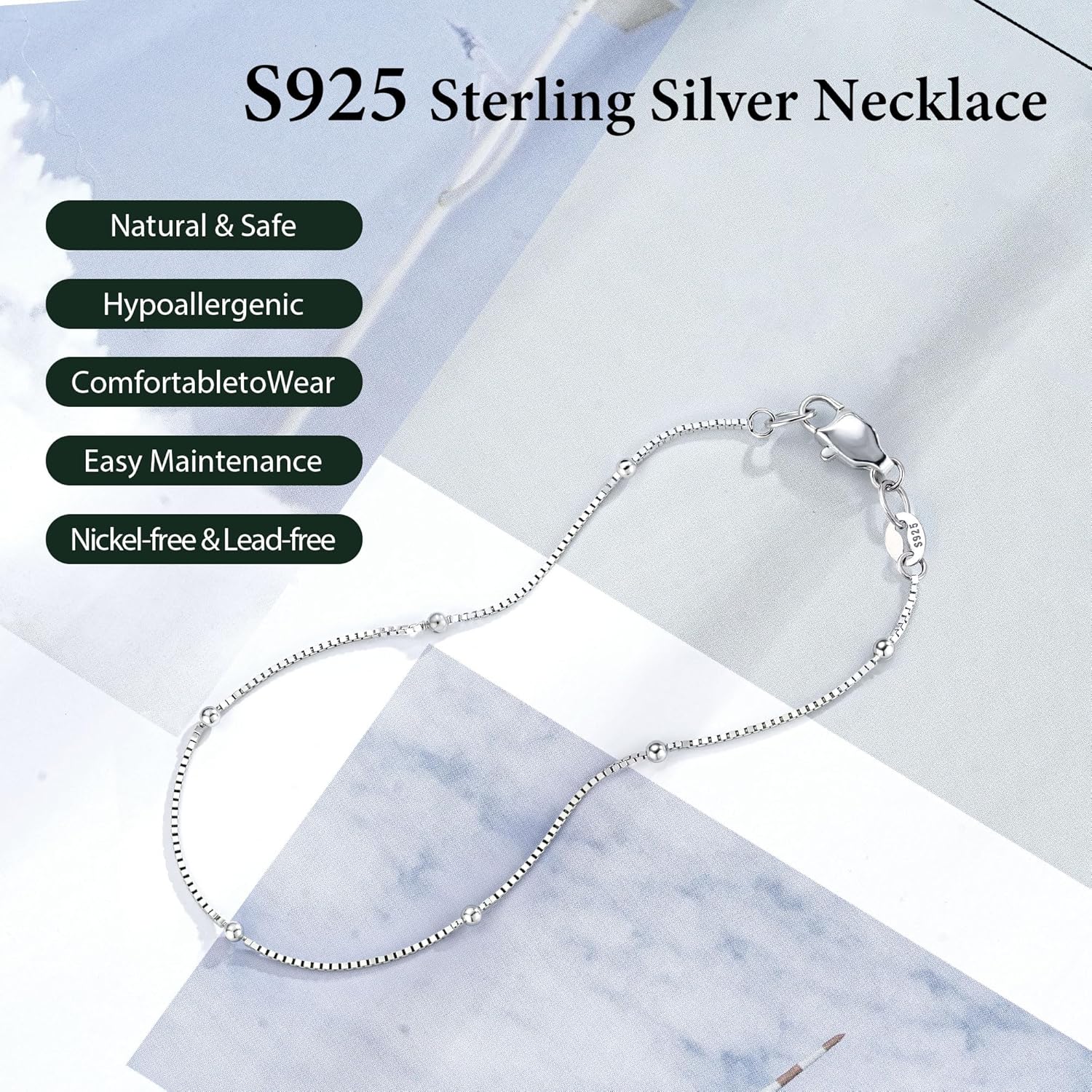 IEFWELL S925 Sterling Silver Satellite Chain Bracelet for Women - 1.2mm Satellite Bead Box Chains Bracelet, Hypoallergenic Sturdy Women's Silver Chain Bracelets, 6.5/7/7.5/8/8.5/9 Inches Jewelry Gifts - Image 3
