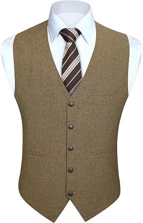 HISDERN 315 Mens Suit Vest Vintage Tuxedo Vests for Men Business Formal Dress Suit Prom Waistcoat with 3 Pocket