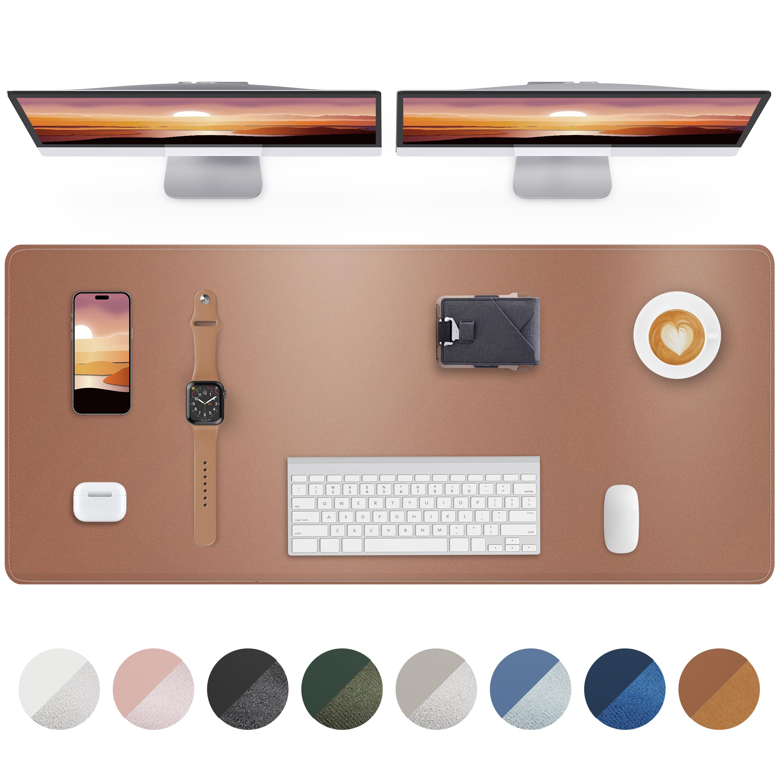 Large Desk Mat - 48" x 17"Leather Desk Pad Protector, Office Desk Mat, Non-Slip PU Leather Large Mouse Pad, Waterproof Desk Blotter Mat, Desk Cover