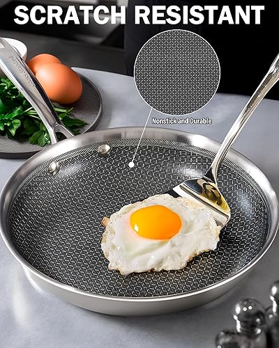 Miniatura 4 de Cooks Standard Sartén híbrida antiadherente, sartén de 8 pulgadas, sartén de acero inoxidable revestido de varias capas con tapas de vidrio