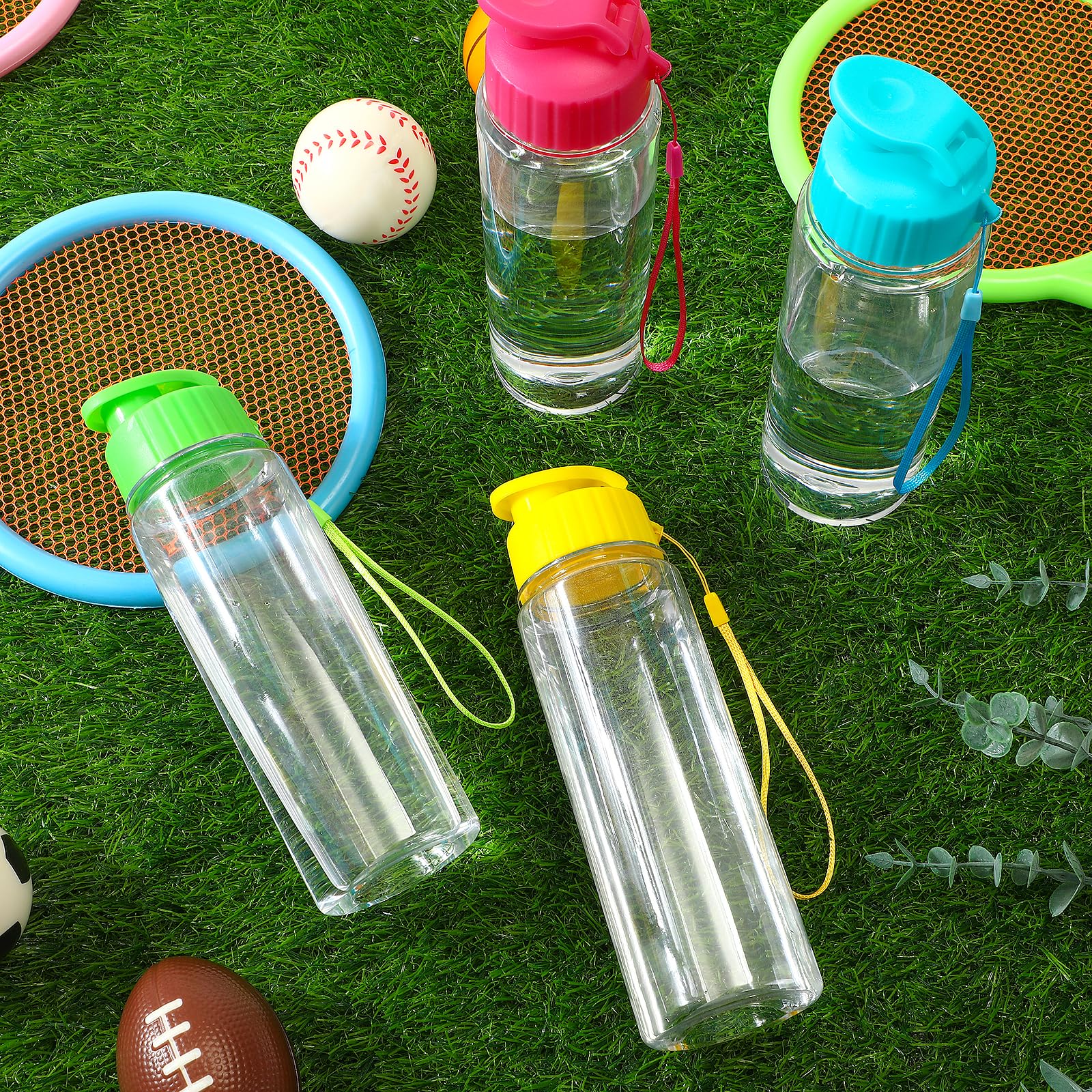Mifoci 20 botellas de agua de plástico a granel para gimnasio, deportes, adultos y niños, reutilizables, grandes, a prueba de fugas, para fiestas, al aire libre, escuela, aula (colorido, 17 onzas)