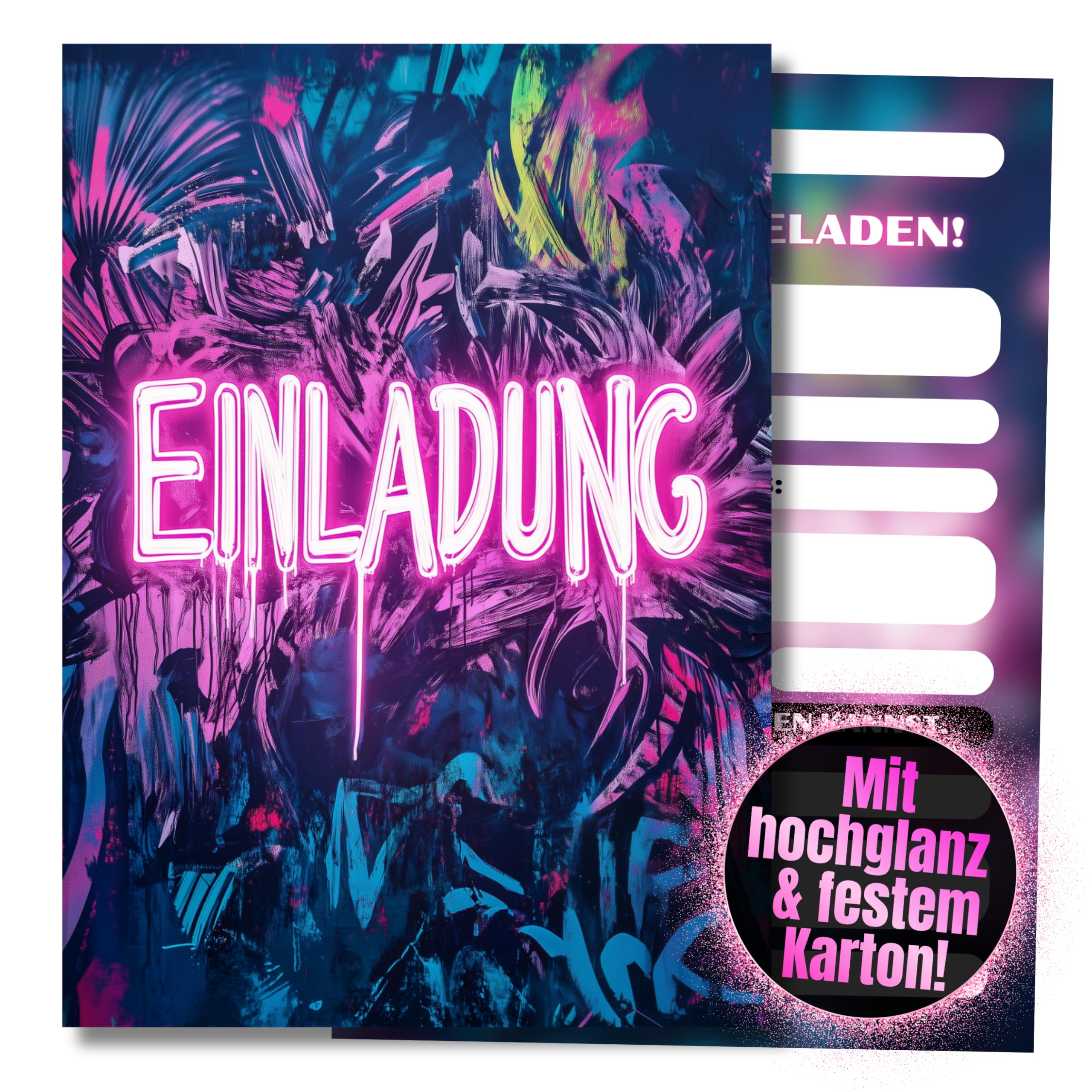 HIDEBLOOM Graffiti Einladungskarten Kindergeburtstag Junge und Mädchen - 12 Stück - DIN A6 (10,5 cm x 14,8 cm) - Geburtstagseinladungen Einladungskarten Geburtstag - Graffiti Pink