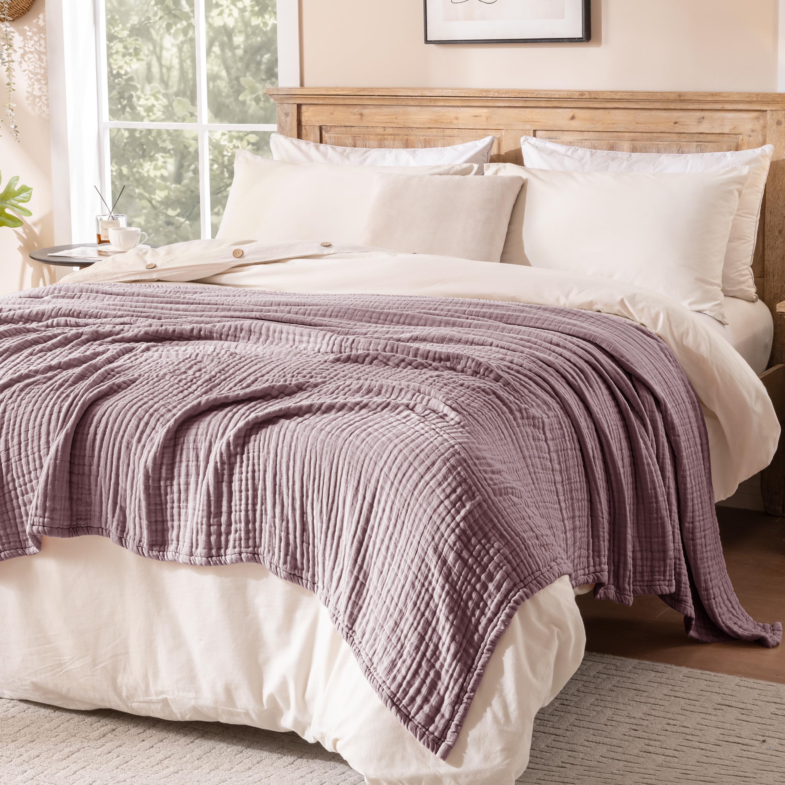 Exclusivo Mezcla Coperta in Mussola 100% Cotone, 6 Strati, Viola Prugna