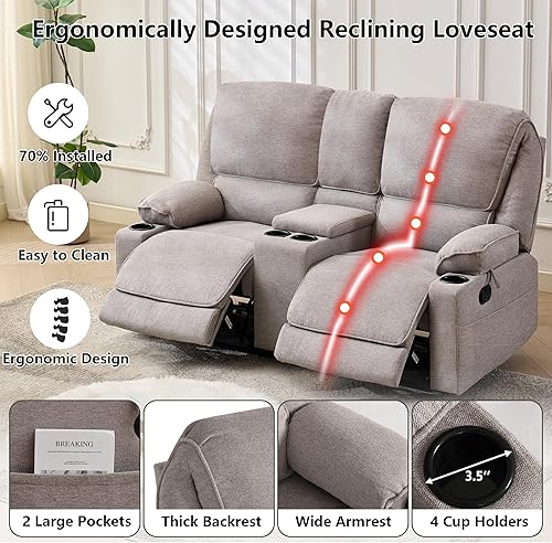 Miniatura 22 de Sofá reclinable doble de 67.9 pulgadas, sofá reclinable para caravana, soporte de pared reclinable, sofá reclinable manual, asientos de cine en Azul