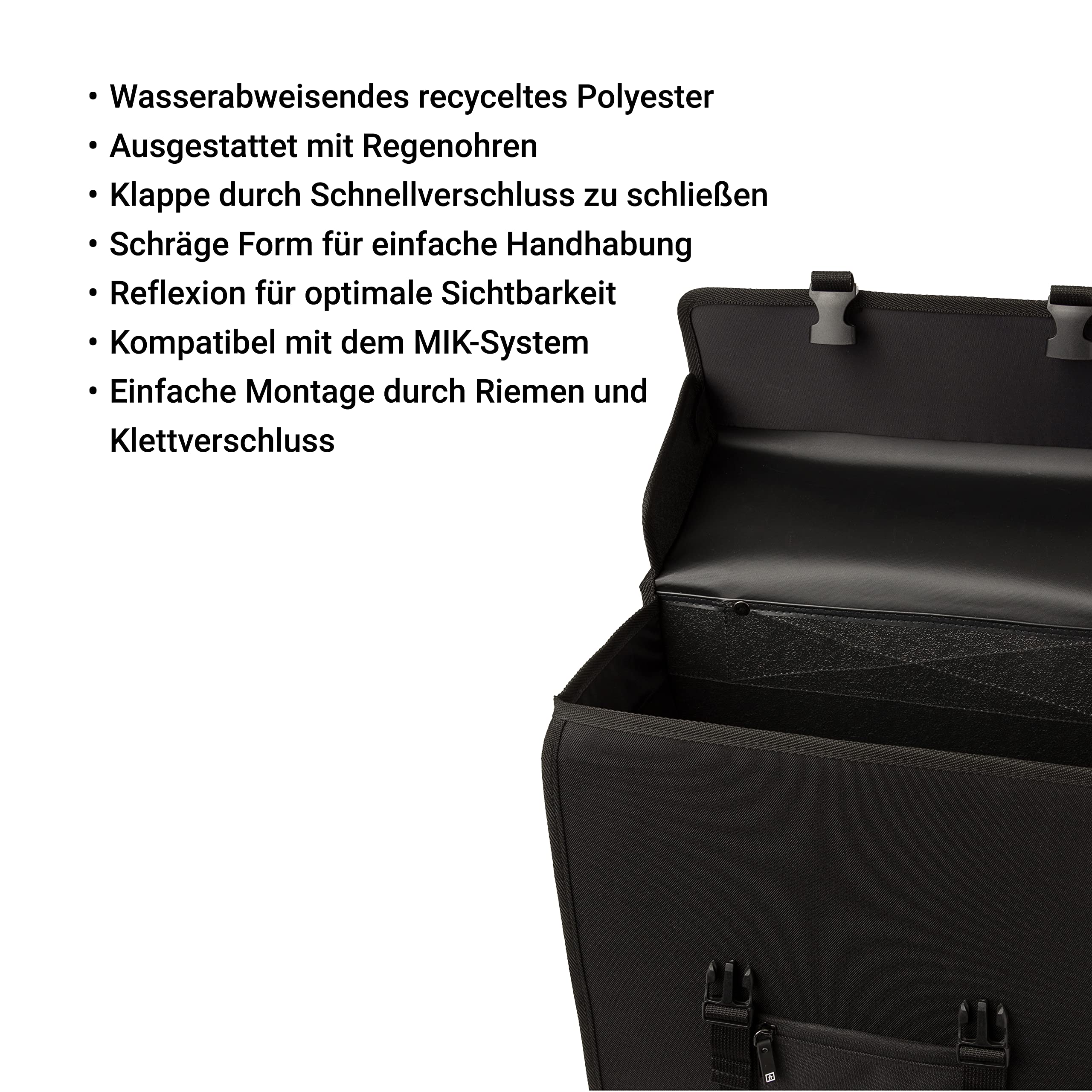 FastRider Hybrid Doppelte Fahrradtasche für Gepäckträger, 26L Seitentasche Fahrrad, Gepäckträgertasche Wasserabweisend, Reflektierend, Einfache Montage, Recyceltes Polyester - Schwarz