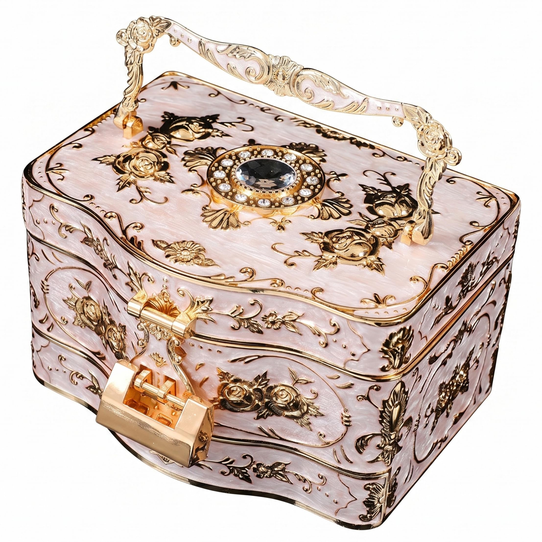 Sjfbebsy Antique Jewelry Box 3-Tier Lockable with Mirror & Velvet Jewelry Box for Women