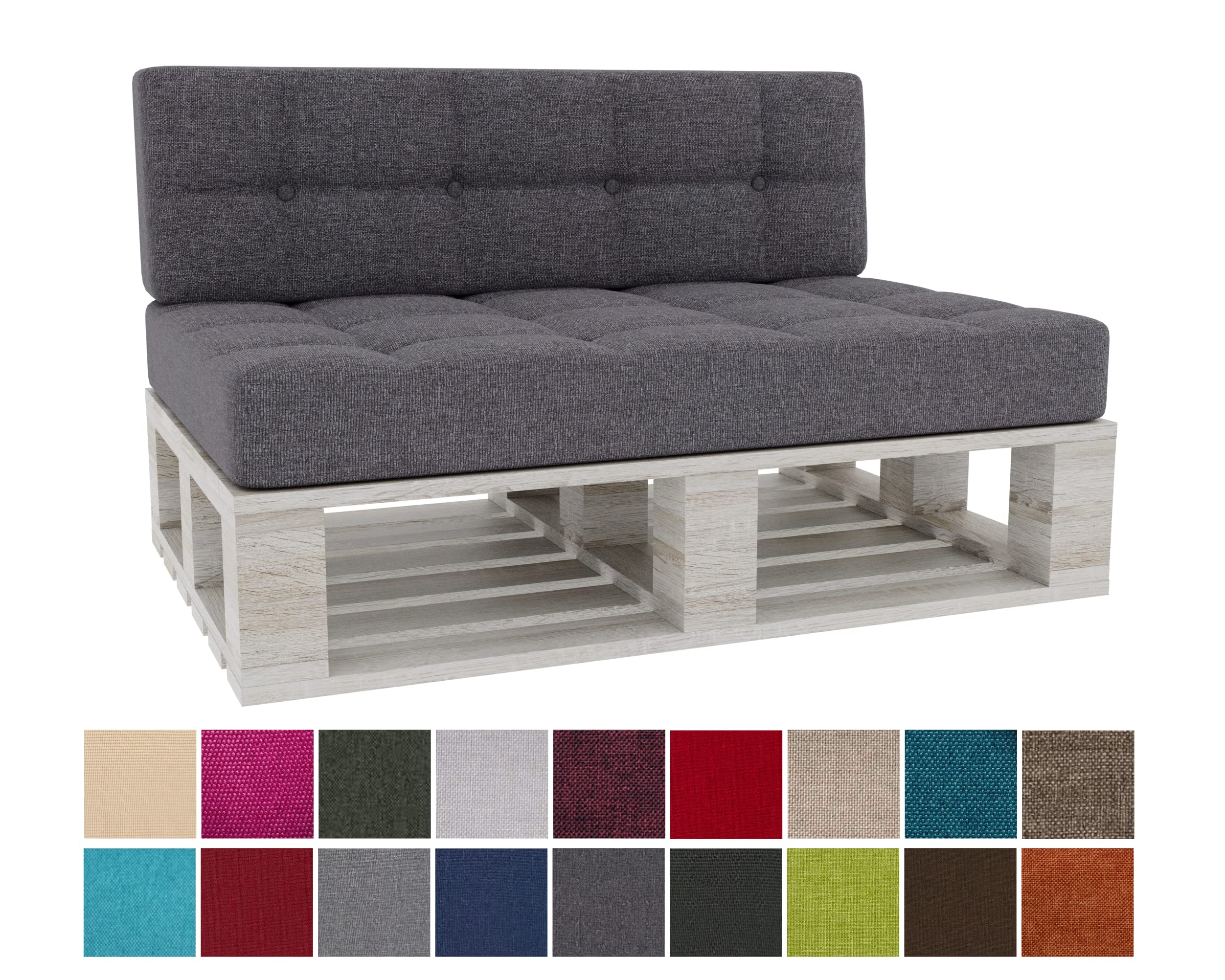 Gutekissen® Palettenkissen Gesteppte Kissen mit Knöpfen, Palettenauflagen Sitzkissen Rückenlehne Gesteppt PFG (Set (Sitzkissen 120x80 +Rückenlehne 120x40), Dunkelgrau)