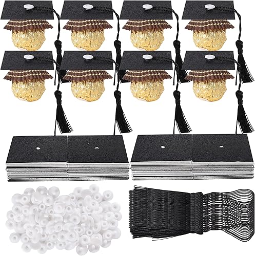 Miniatura 8 de Rsstarxi Paquete de 36 adornos para cupcakes de graduación 2023 con borlas adhesivas, puntos adhesivos, decoraciones de chocolate para la clase de