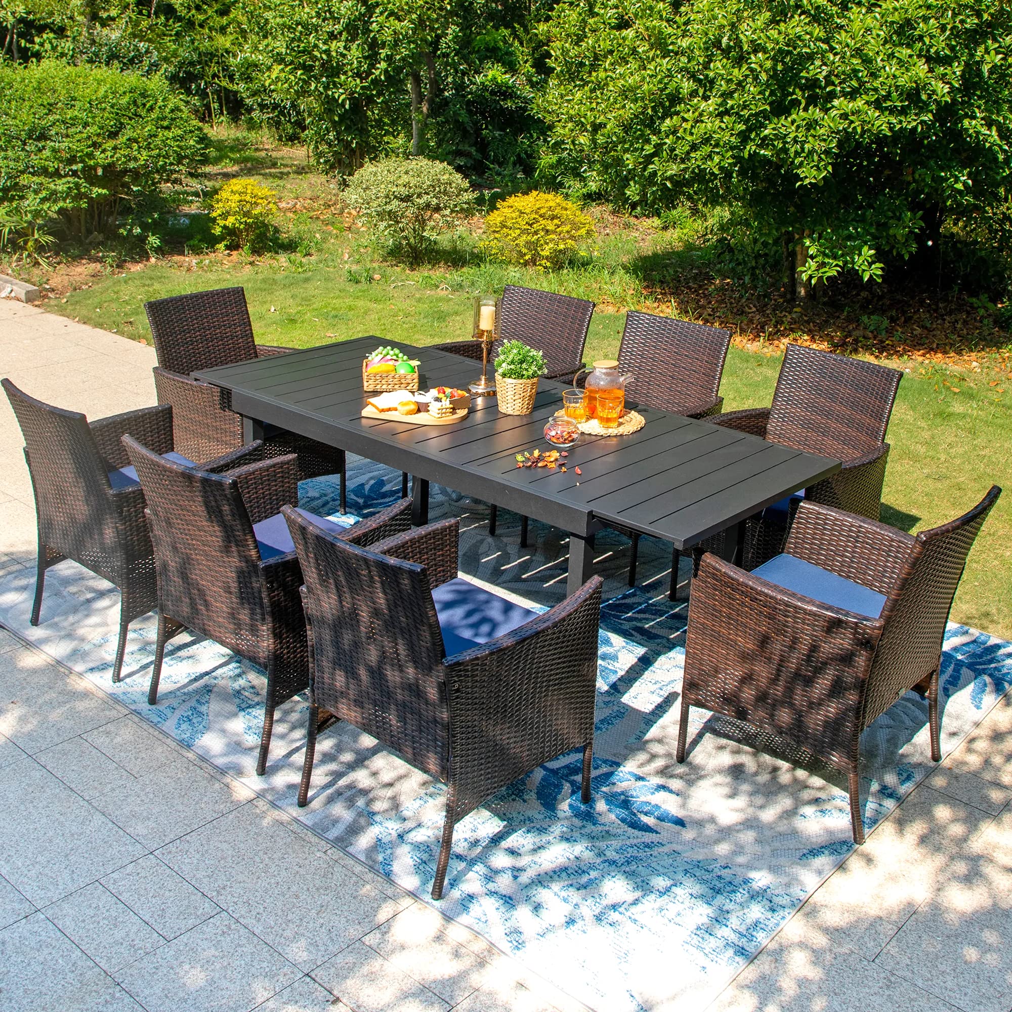 Buy PHI VILLA 9 Piece Outdoor Dining Table Set for 8, Expandable