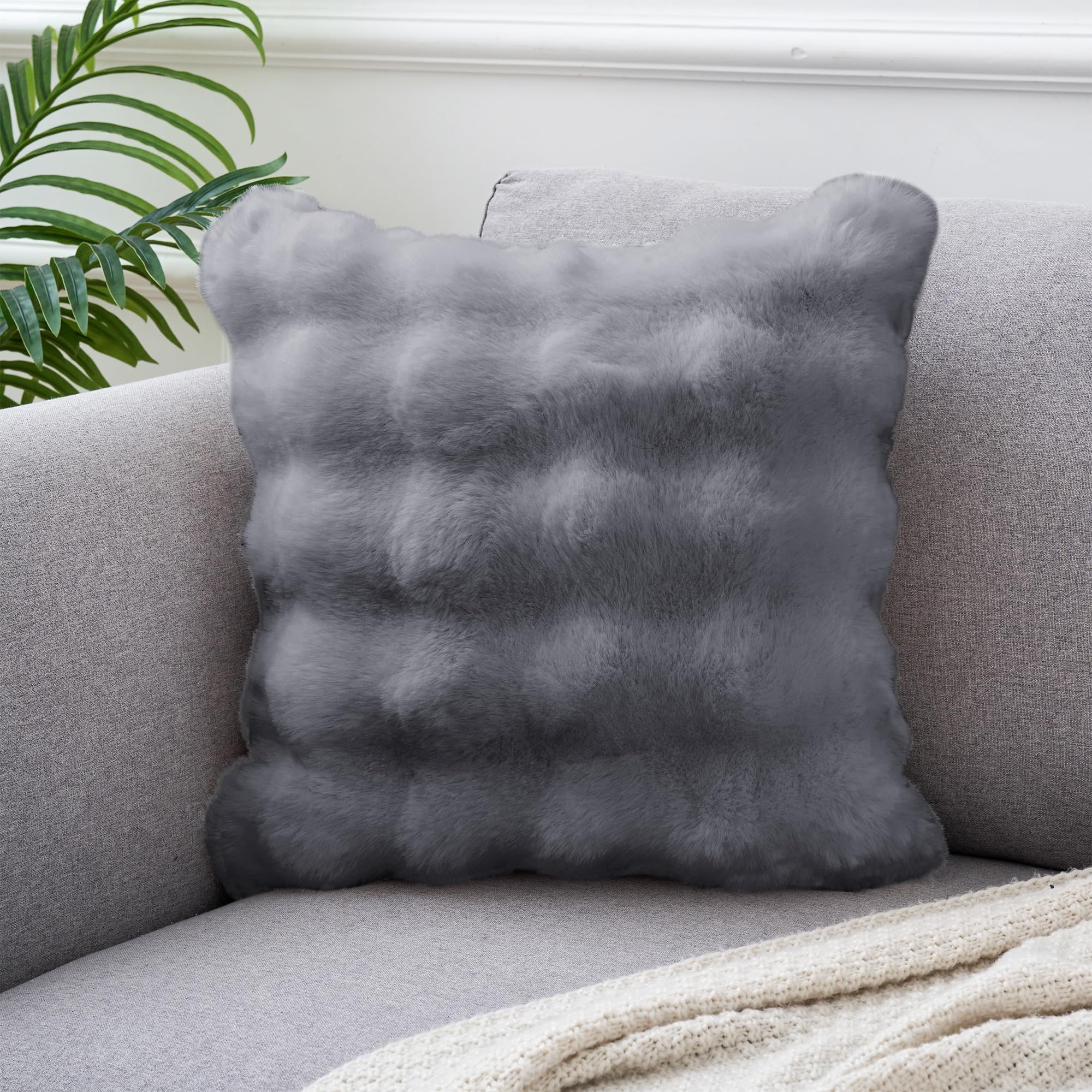 Uxcell 1 Pc Faux Fur Cozy Decorative Throw Pillow Case Luxury Soft Modern Plush Pillowcase Cushion Case for Home Decoration Grey 45 x 45 cm