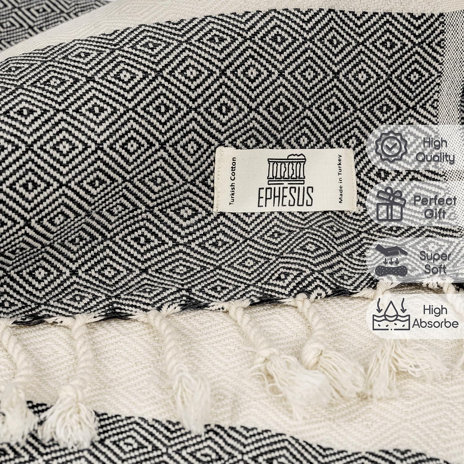 Turkish Hand Towels - Set of 2 | 18" x 30" Decorative Boho Guest Bath Towel for Bathroom, Kitchen, Face, Hair, Tea, Dishcloth (Diamond, Anthracite) - Image 5