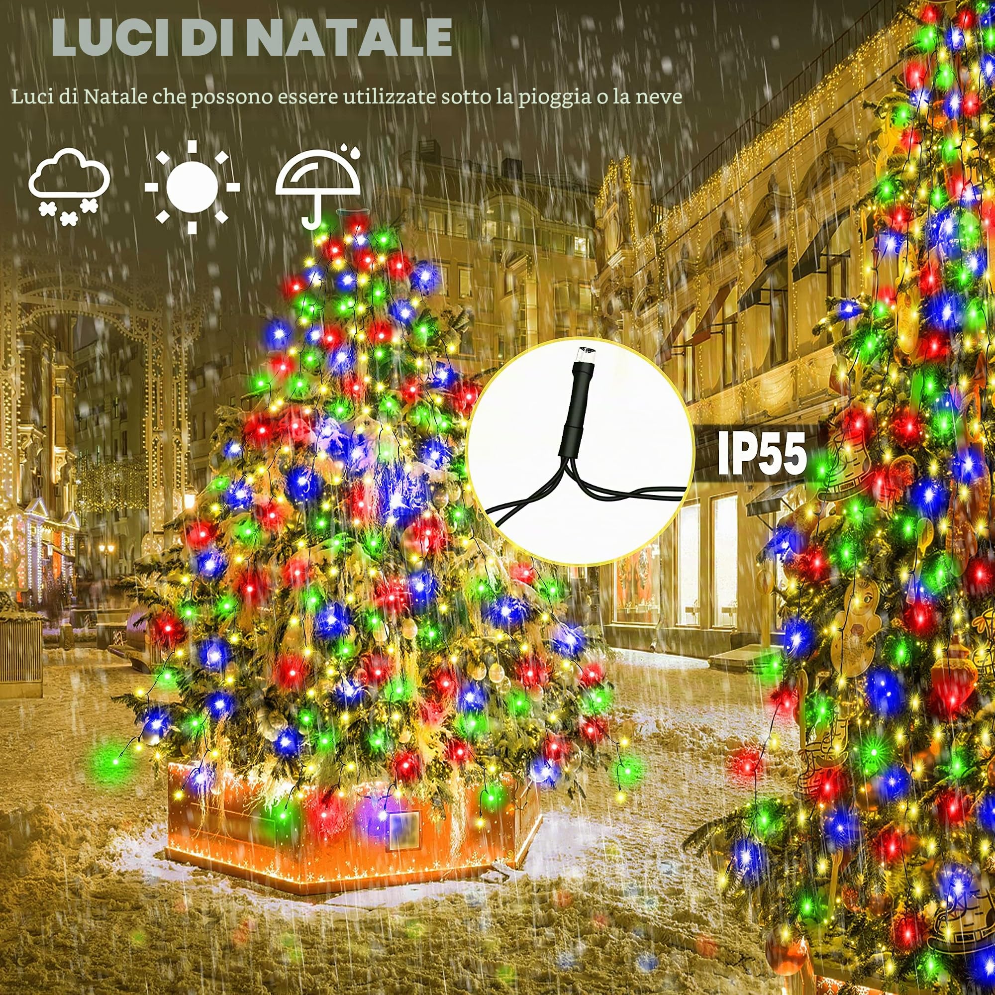luci dell'albero di Natale 400 LED con timer, luci di stringa di Natale con anello 16 stringhe, tenda di Natale Fairy Tree Light 8 modalità per Xmas Abete pino festa decorazione, colorato