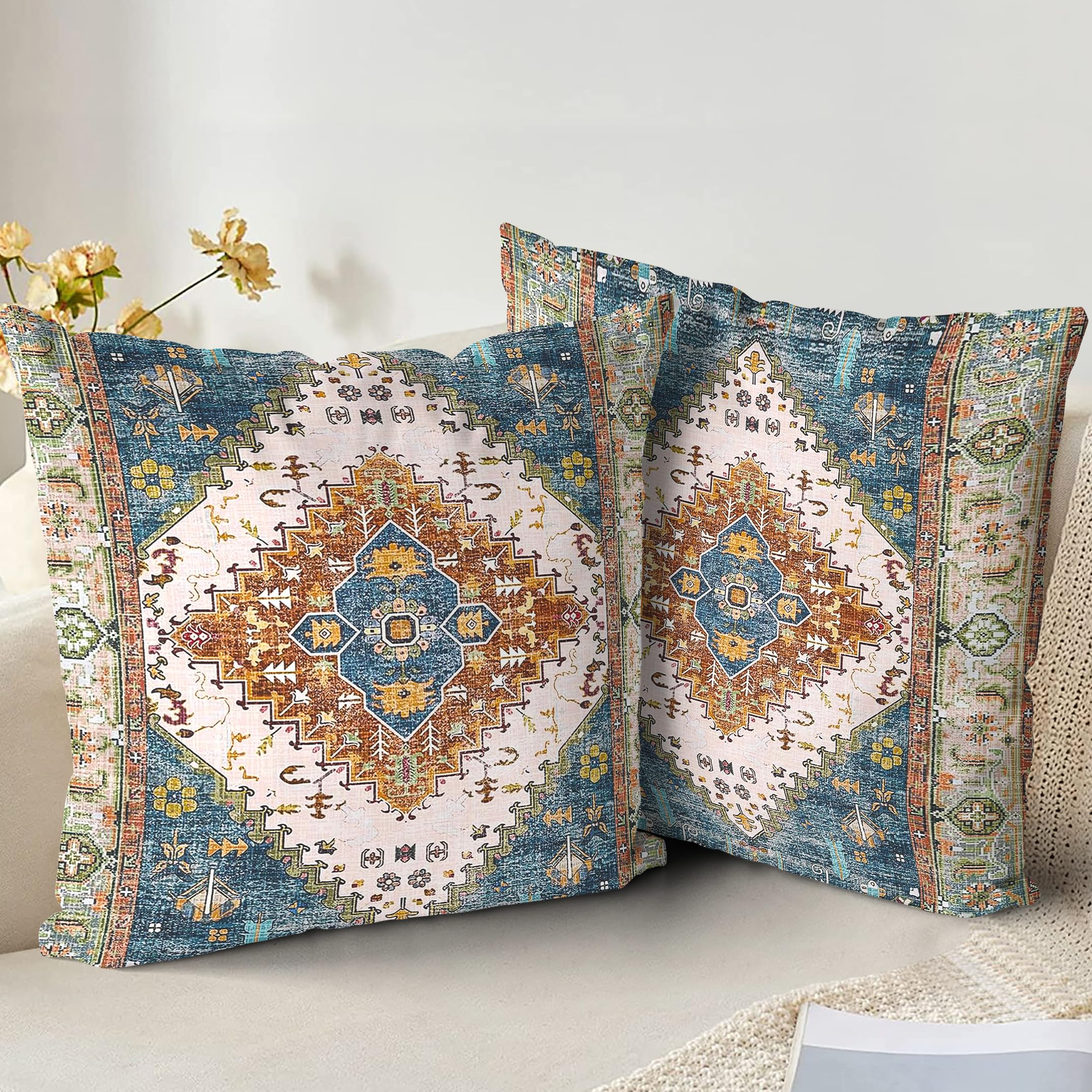 XPHZZL Pack of 2 Soft Decorative Cushion Covers 60cm x 60cm Square Throw Pillow Case Boho Style Pillowcases for Sofa Bedroom Outdoor Patio Garden with Invisible Zipper 24 x 24 Inch-Blue Green