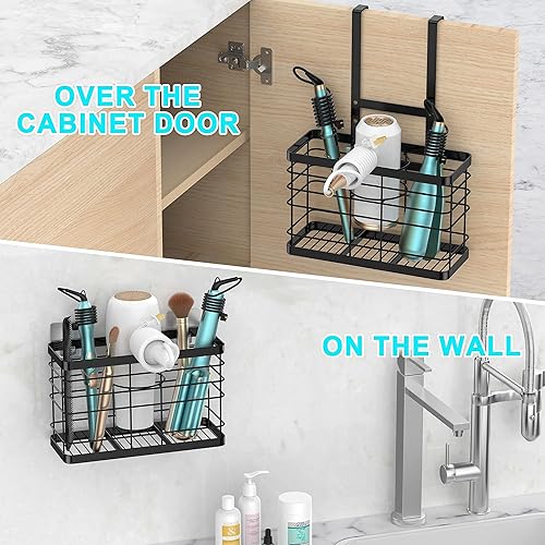 Miniatura 2 de Organizador de herramientas para el cabello - Secador de pelo y soporte para puerta de armario, organizador de baño y cesta de almacenamiento para