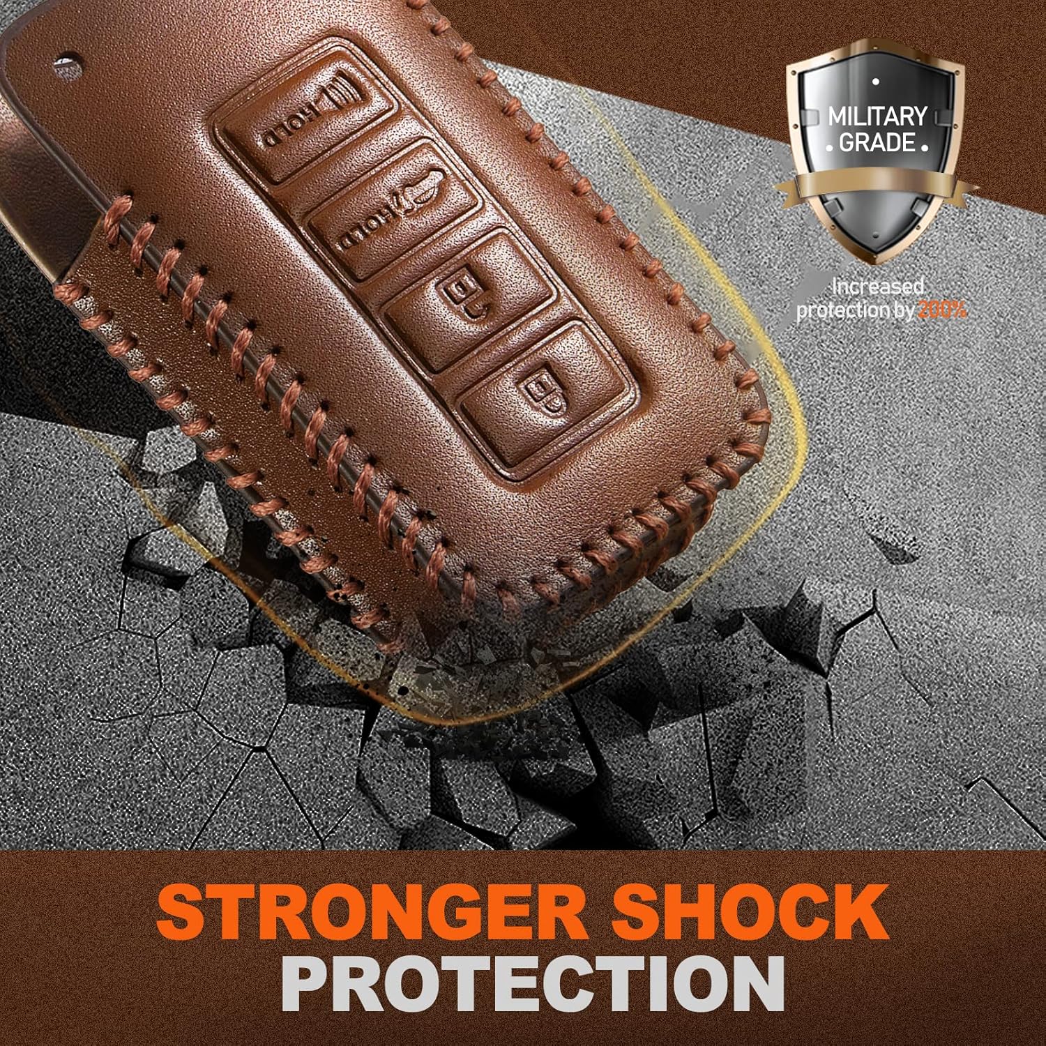 Slohif Key Fob Cover Keychain Accessories for Lexus for ES is GS NX LS RX RC GX F 300 300h 350 200t 250 450h 460 600h 4 Buttons, Leather Case+D-Ring+Hook(Brown) - Image 3