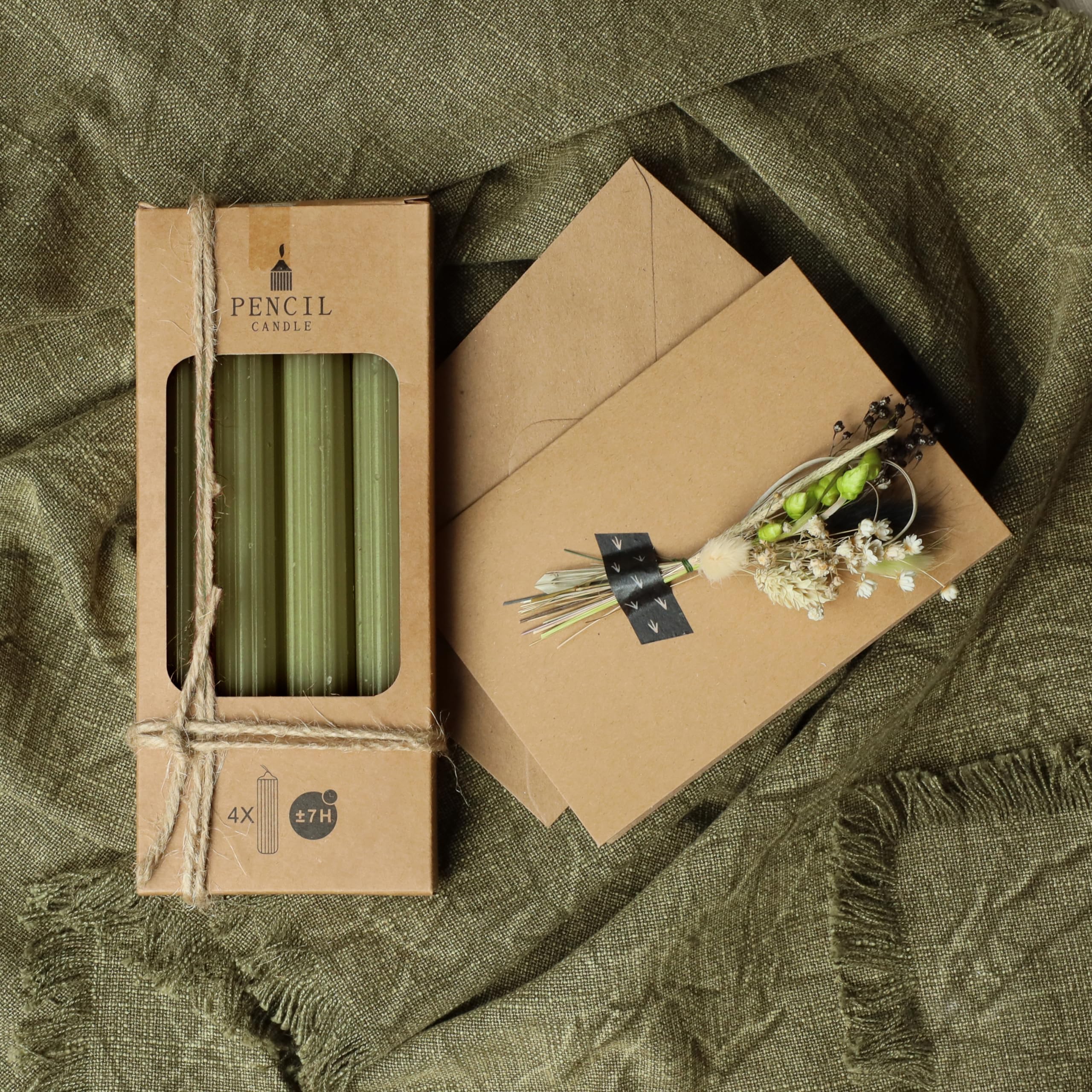 comforder COMFORDER Taper Candles Set, 4 x Table Candles Plain + Ribbed, 20 cm, 7 Hours Burning Time (Moss Green) - Image 4