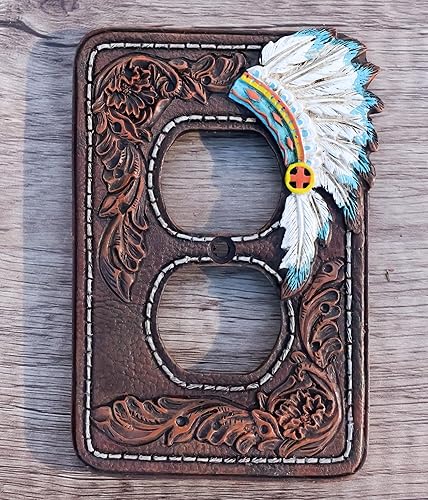 Miniatura 8 de Ebros Gift Juego de 2 tocados tribales indios nativos americanos de piel sintética del suroeste con placas eléctricas de pared de desplazamiento de