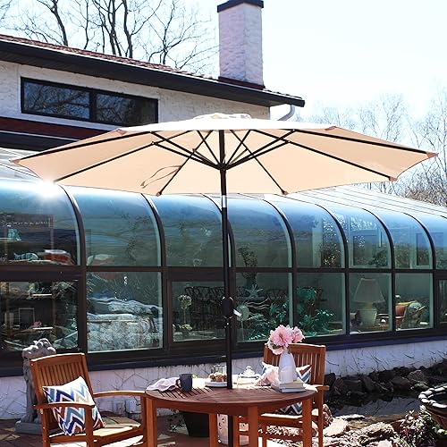 Miniatura 85 de Sunnydaze Sombrilla de patio al aire libre de 7.5 pies, sombrilla de poliéster con botón de inclinación y manivela, 8 varillas resistentes, color