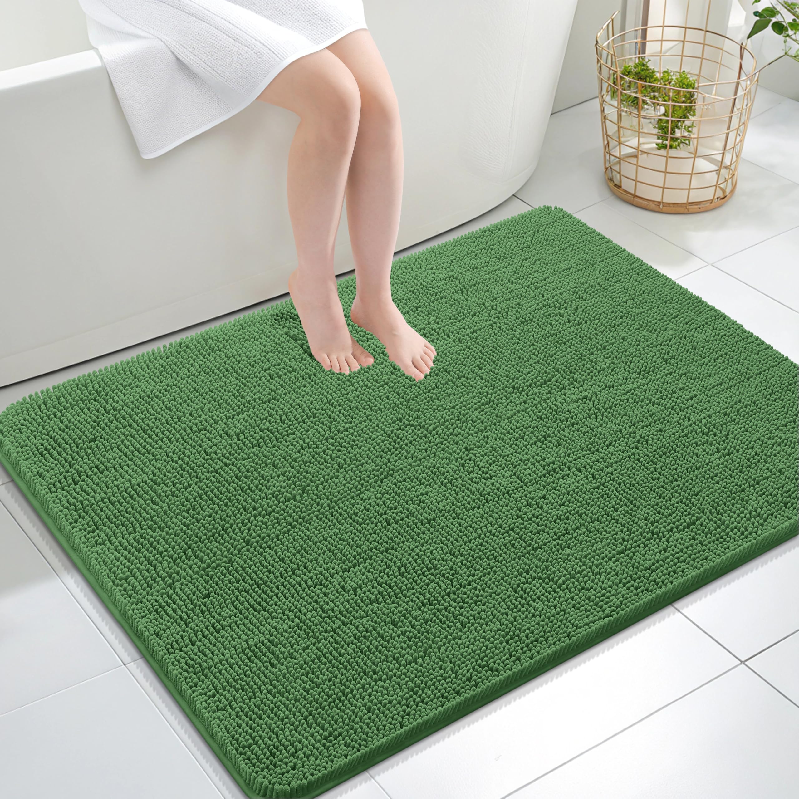OLANLY Large Bathroom Rugs 40x32, Extra Soft Absorbent Chenille Bath Rugs | Olive Green, Quick-Drying Rubber Backing, Washable Bath Mat for Bathroom Floor, Tub and Shower, Home Decor Accessories