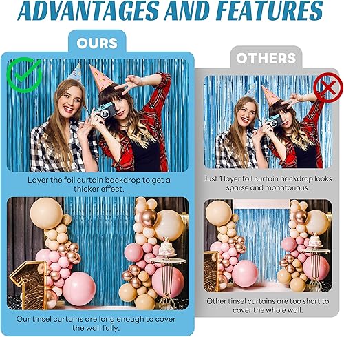Miniatura 4 de BTSD-home Cortina de flecos de papel de aluminio, cortina de telón de fondo metálico para decoración de bodas, cumpleaños, baby shower, despedida de
