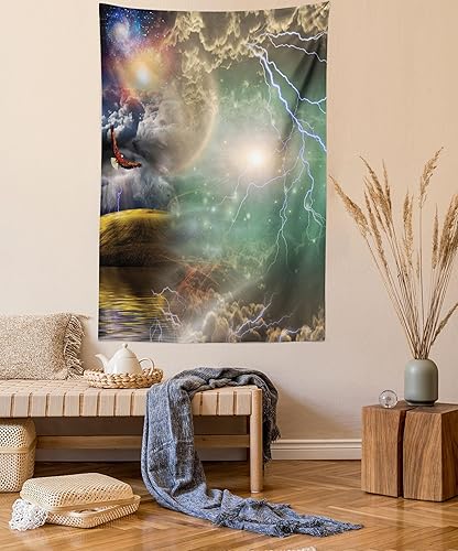 Miniatura 25 de Ambesonne Tapiz de fiesta de los años 70, caja retro en arte pop, música de baile, composición colorida impresa, para colgar en la pared para