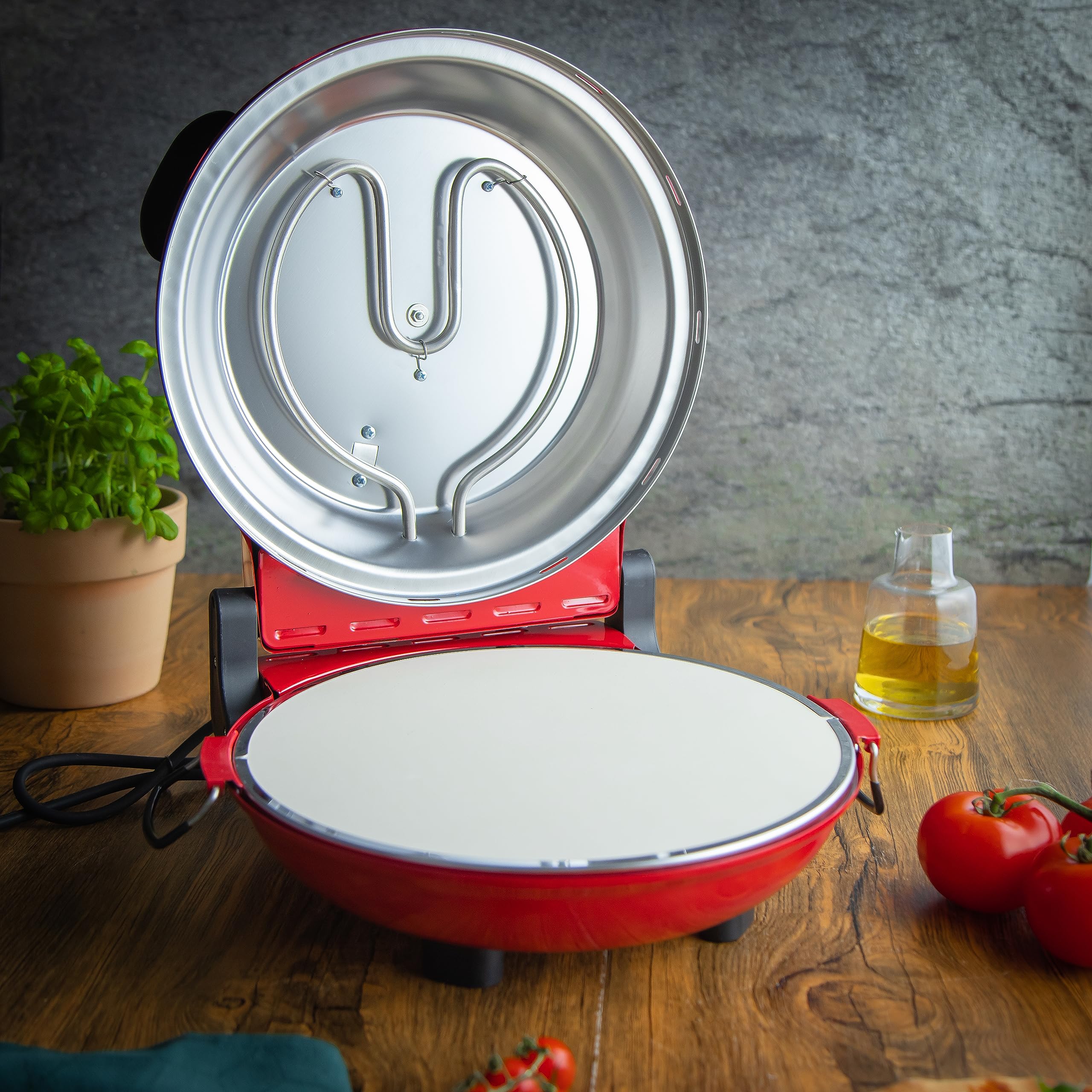 Küchenprofi Pizza Maker NAPOLI, mit Pizzastein, für Ø 29 cm Pizzen in 4 Min, 1200 Watt, stufenlose Temperatureinstellung, Ober- und Unterhitze separat, elektrischer Pizzaofen, 1703001400, Rot