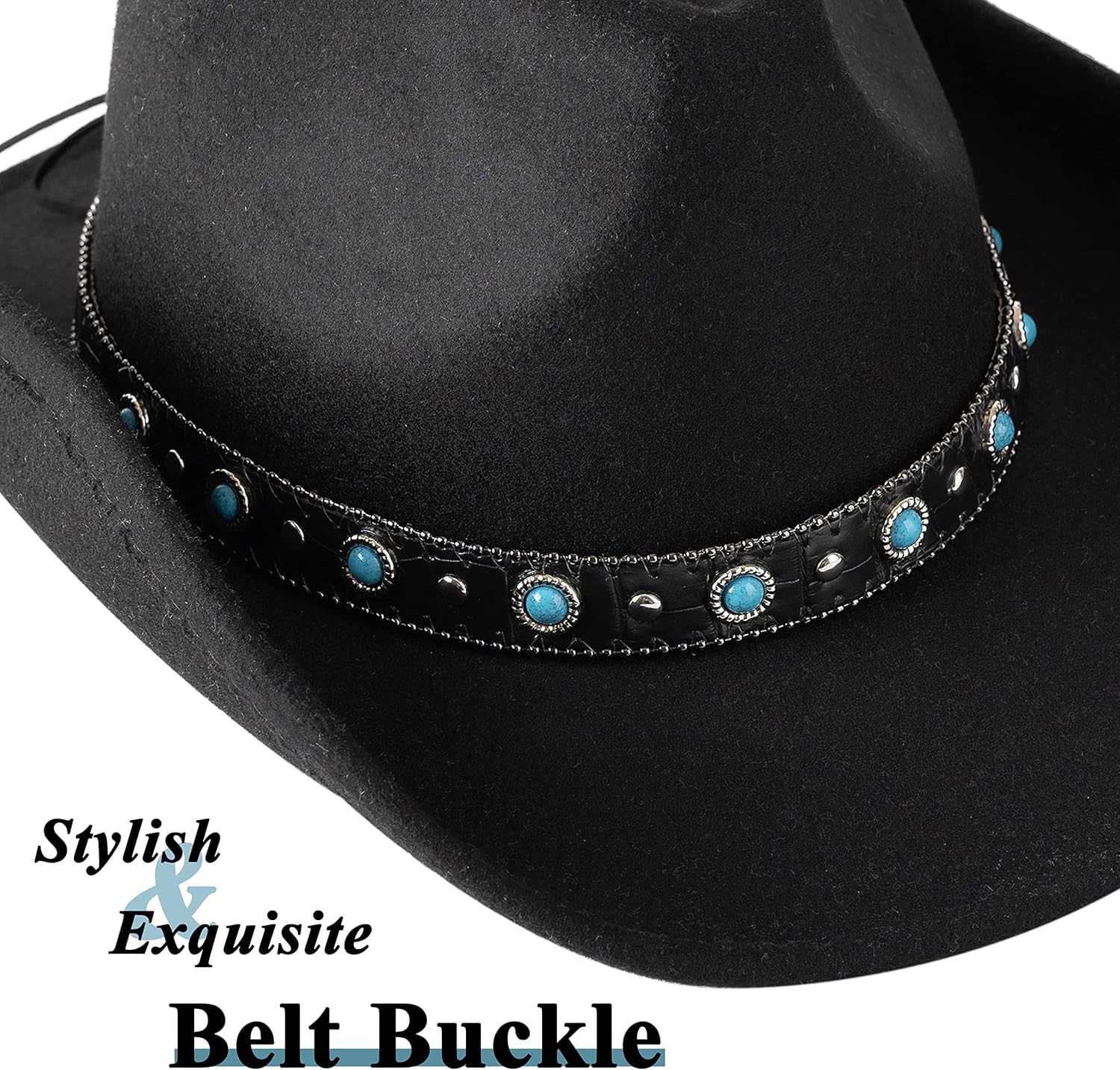 Lisianthus Cowboy Cowgirl Hats for Men & Women Western Style Outdoor Felt Hat with Belt Buckle - Image 4