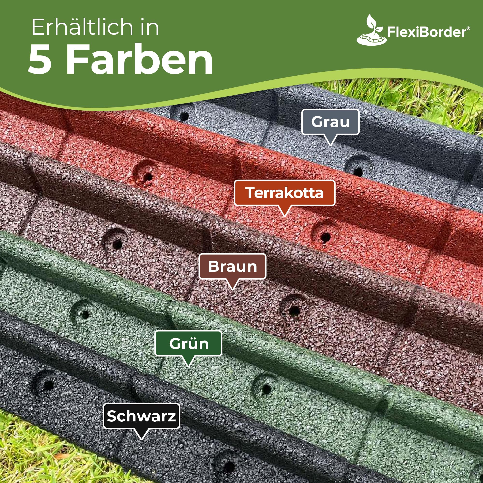 EcoShape FlexiBorder - Flexibel Rasenkante - Beeteinfassung für Rasenflächen - Wege - Erhöhte Begrenzungen - Kunstrasen (6 x 1 Meter, Grau)