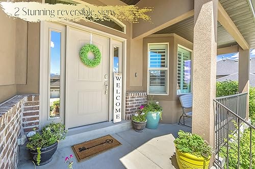 Miniatura 5 de Letrero de bienvenida 2 en 1 para puerta delantera, letrero de bienvenida vertical para porche delantero, letrero de bienvenida a casa, letreros