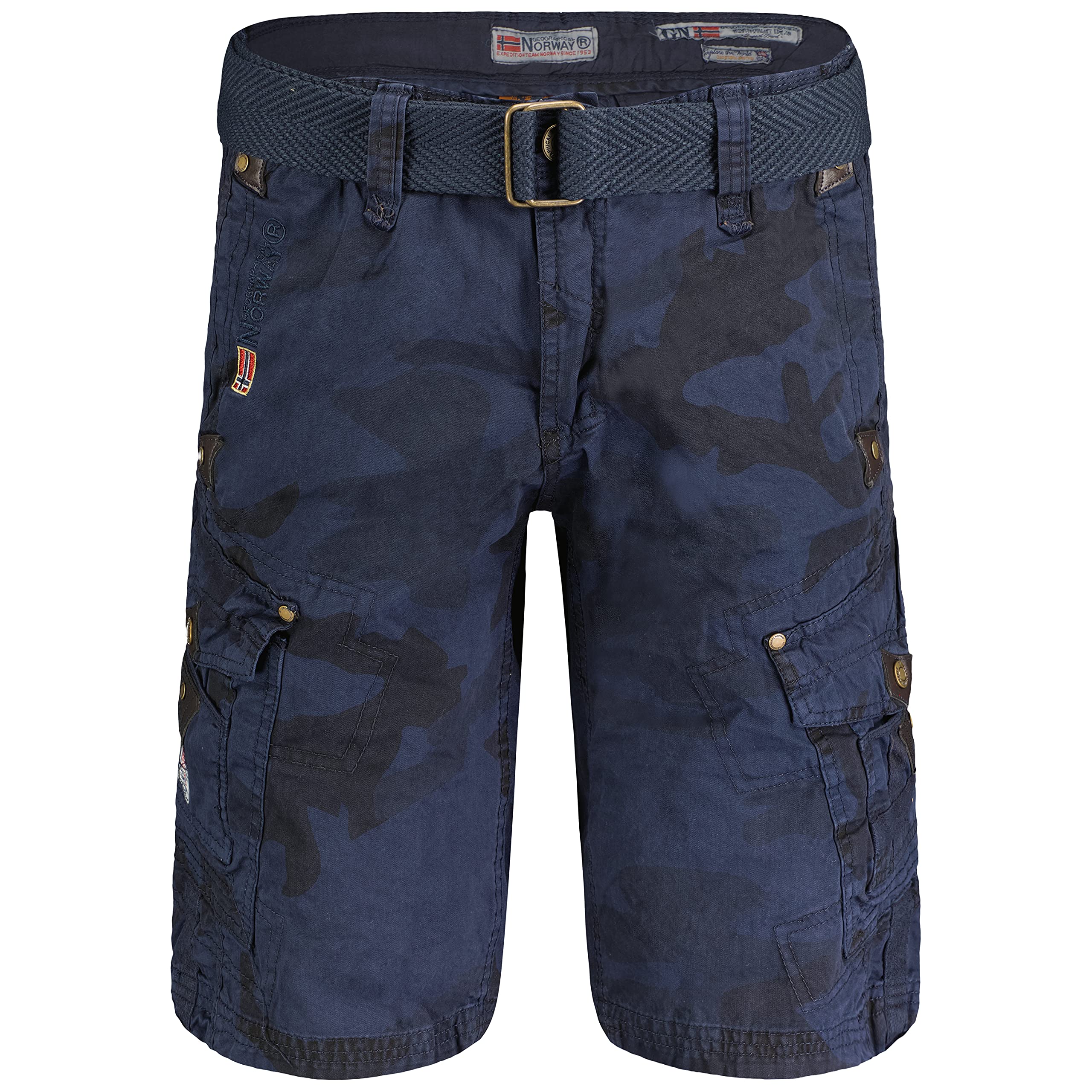 Geographical Norway Peanut Men – Bermudy męskie casual z bawełny, szorty męskie, sportowe bojówki, z oddychającego materiału, z paskiem, wygodny klasyczny fason