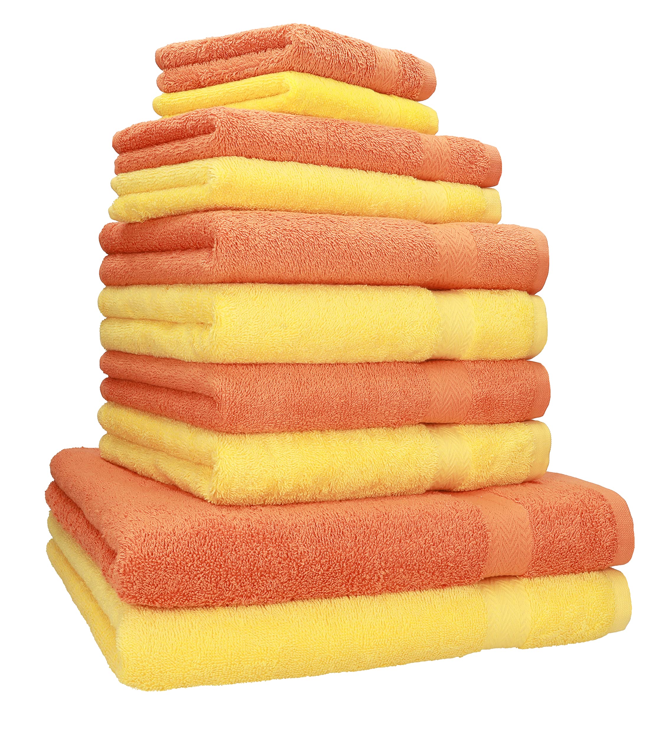 Betz 10-TLG. Handtuch-Set Classic 100% Baumwolle 2 Duschtücher 4 Handtücher 2 Gästetücher 2 Seiftücher Farbe orange und gelb