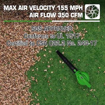 GUEDE Electric Leaf Blower, Corded 7 Amp, 155MPH Air Speed, Lightweight & Handheld for Lawn Care, Patio Cleaning, Leaves & Snow Blowing