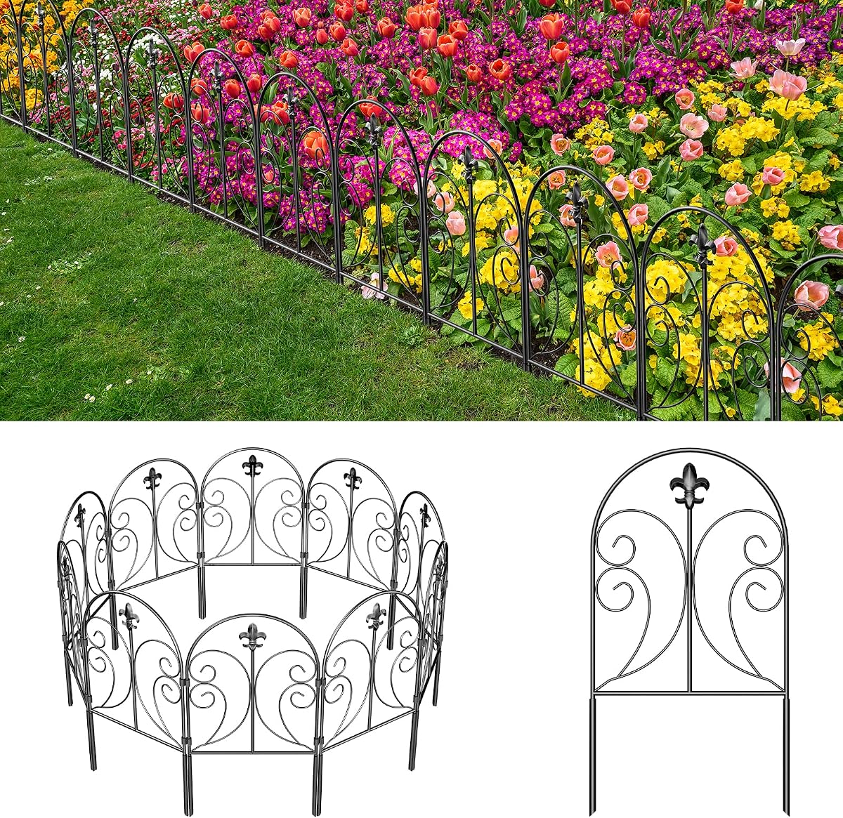 Decorative Garden Fence 10 Pack, Total 24in(H)x10ft(L) Animal Barrier Fence | Animal Barrier Fence, Rustproof Metal Fencing for Yard, Dog Rabbits Wire Section Garden Edging border for Yard Patio, Arched