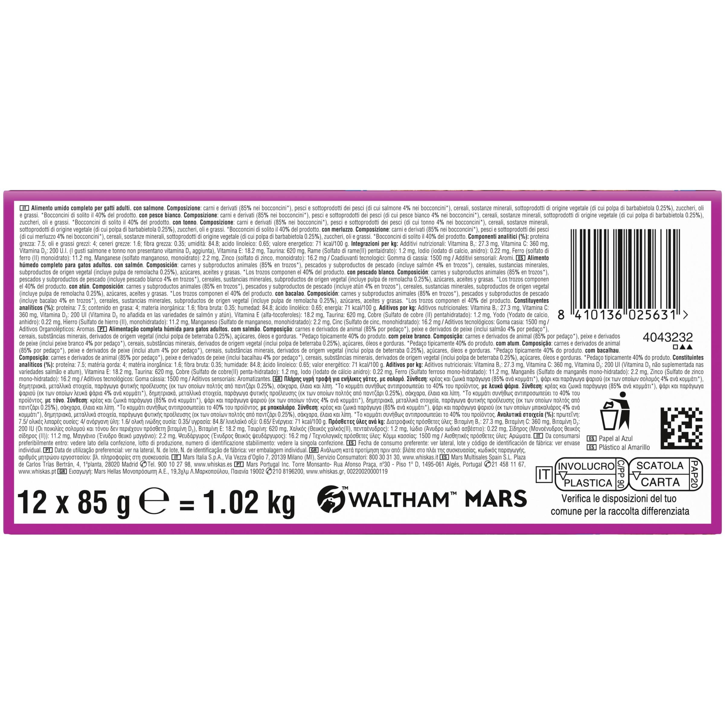Whiskas Comida Húmeda para Gatos Adultos Selección Pescados en Gelatina (Multipack 4x12x85g)