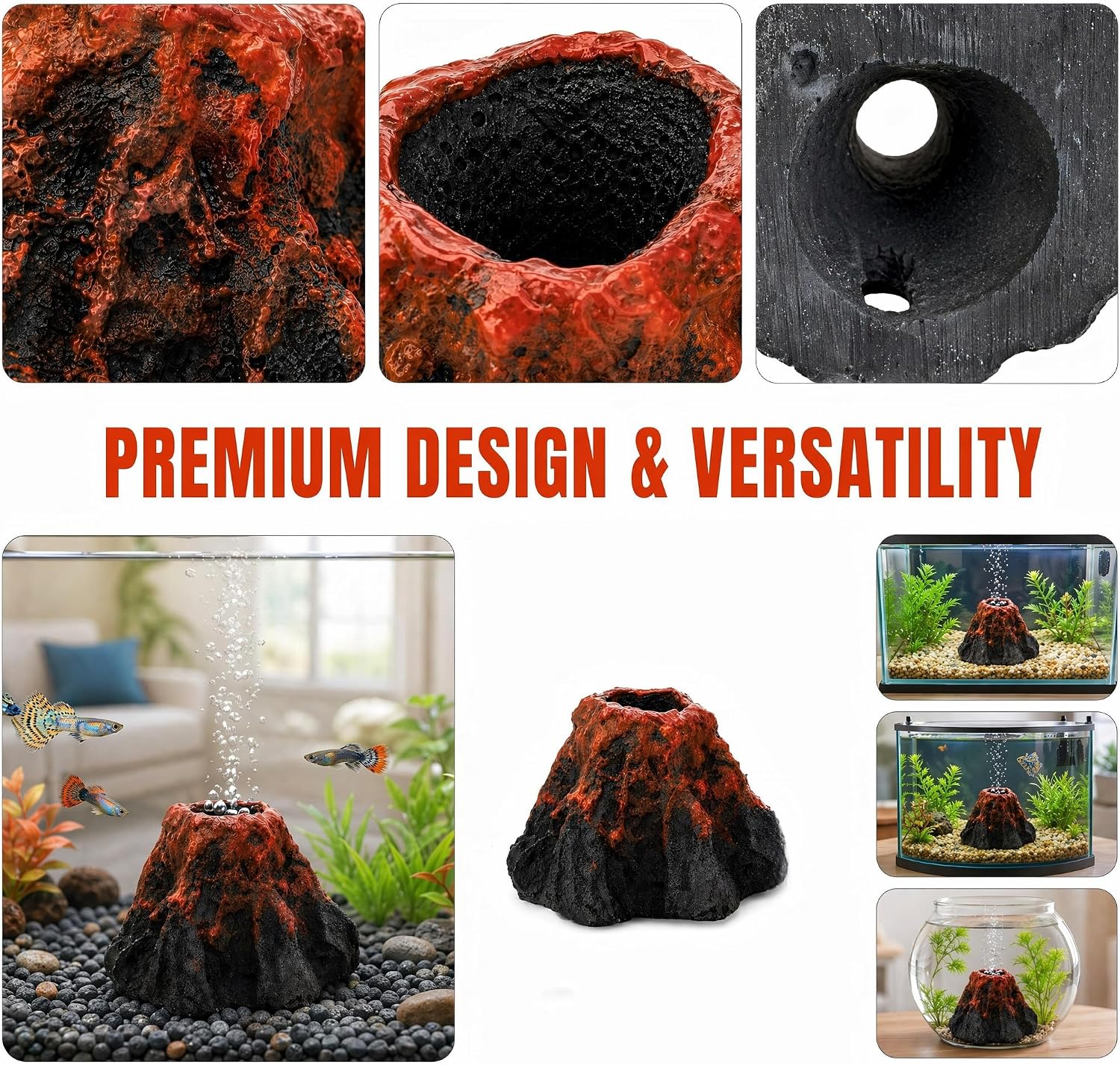 Aquarium Volcano Ornament Kit Fish Tank Bubble Maker Decoration with Air Stone Mini Resin Volcano Decor Oxygen Bubbler Accessory for Guppies and Small Aquariums image 4