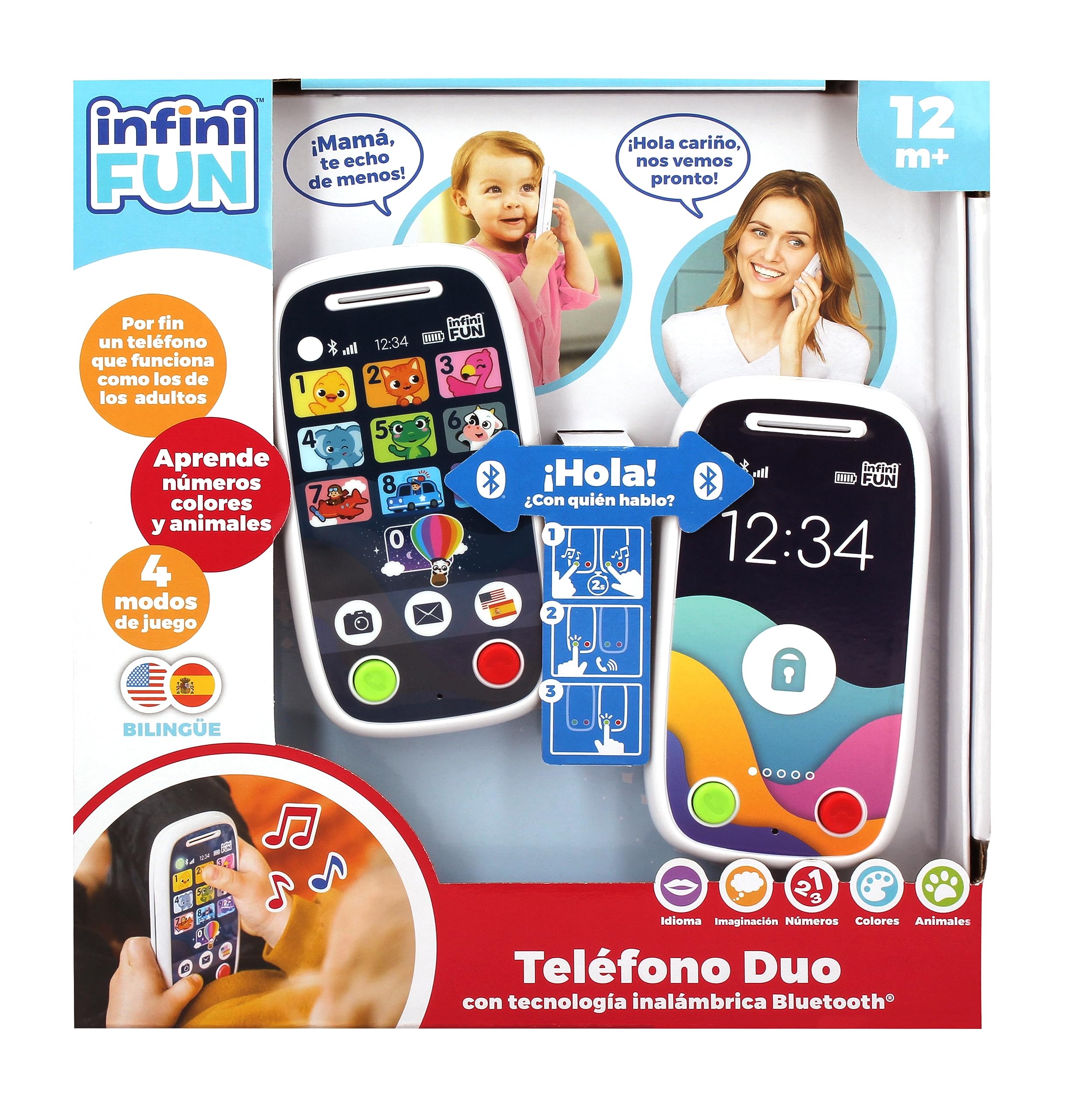 Cefa Toys - Infinifun Teléfono Dúo Bluetooth, Juguete Educativo, Pantalla Táctil con Luces y Sonidos, Incluye Juegos de Números, Vehículos, Colores y Animales, para Niños a Partir de los 12 Meses