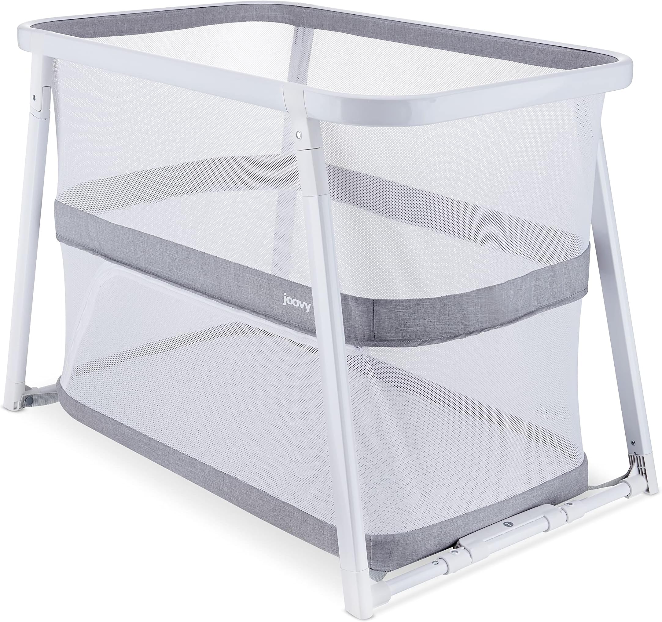 Joovy Coo Bassinet, Portable Bassinet with Storage, Rocking Playpen, White