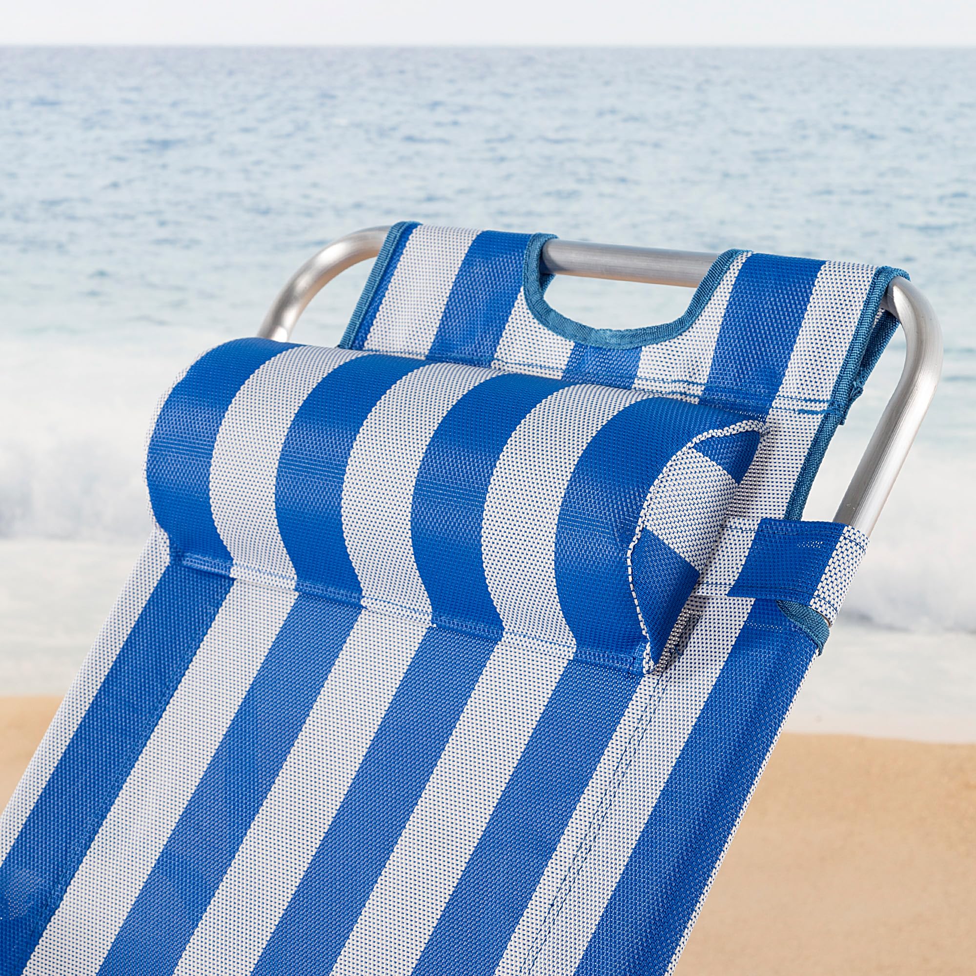 AKTIVE Tumbona Plegable y reclinable Azul, 2 Posiciones, Material: Aluminio y textileno, Medidas: 47x95x75cm, Peso máx. soportado 110Kg, Tumbonas Plegables para Playa, terraza y c (62299)