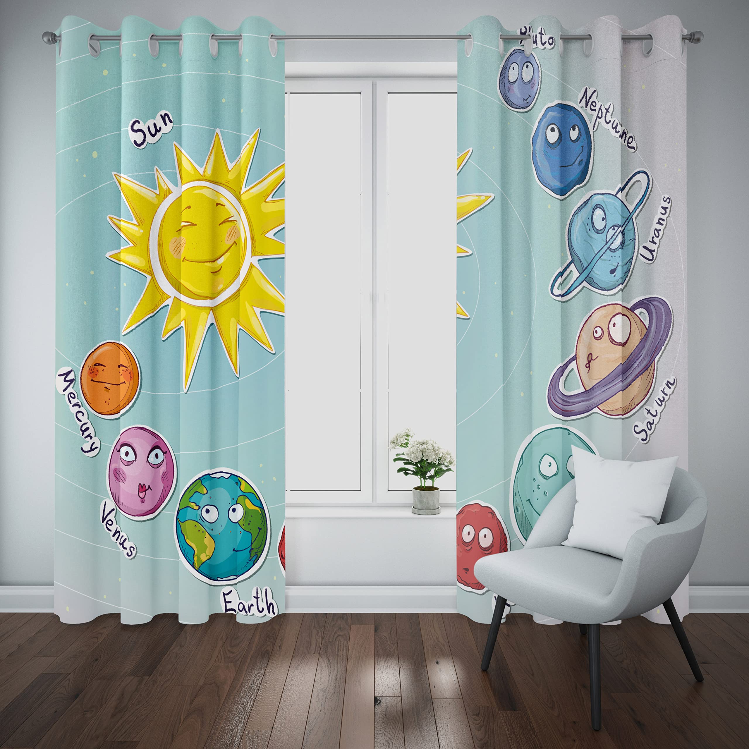 MUZHILI Cosmic Planet - Cortinas para ventana de dormitorio o dormitorio, diseño de escena cósmica con planetas y estrellas, juego de 2 paneles