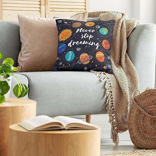 Miniatura 3 de Ambesonne Funda de cojín con texto en inglés "Ssaying", planetas del espacio exterior, sistema solar, luna, cometas, sol, cosmos, ilustración, funda
