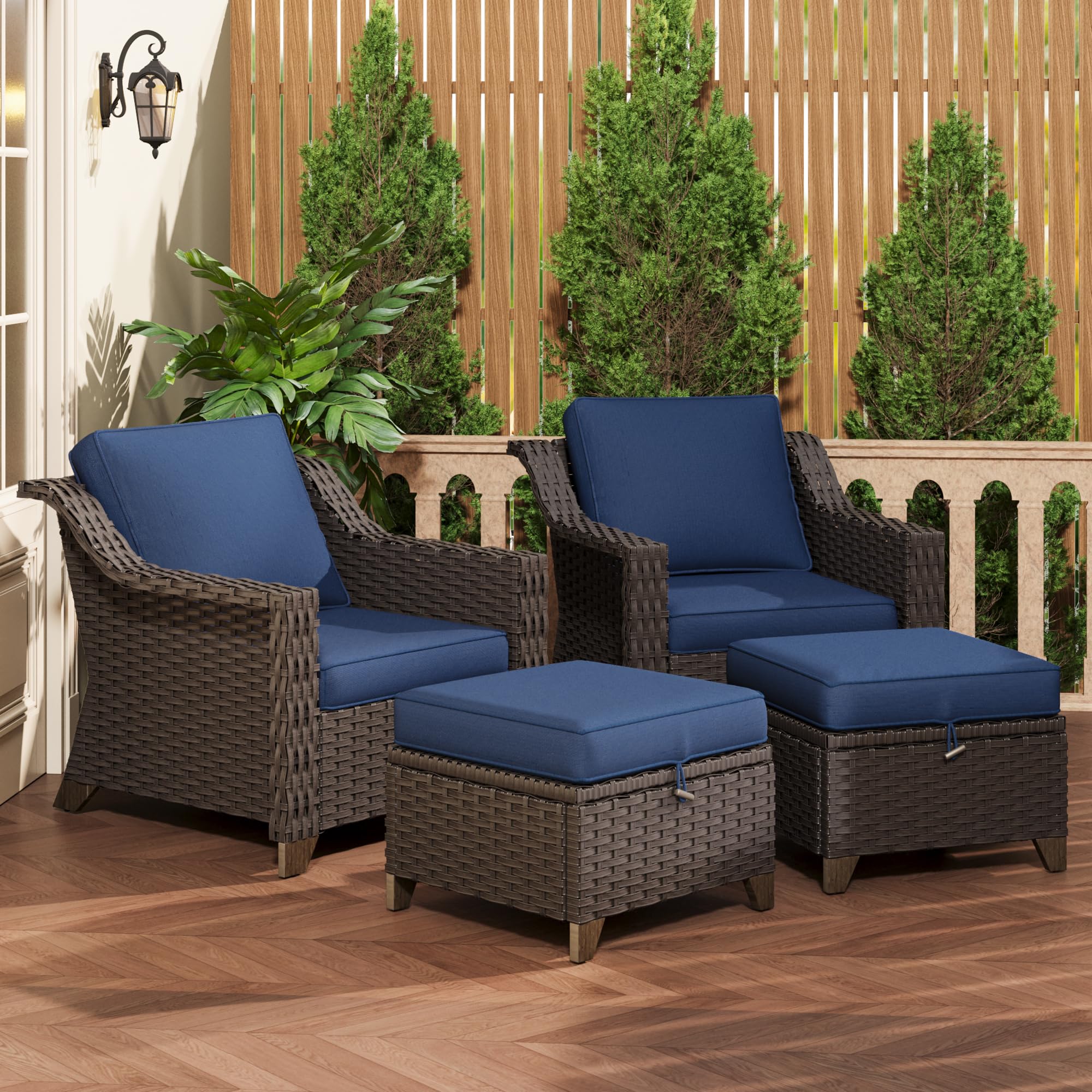 4 Piece Patio Furniture Set, Wicker Outdoor Conversation Set