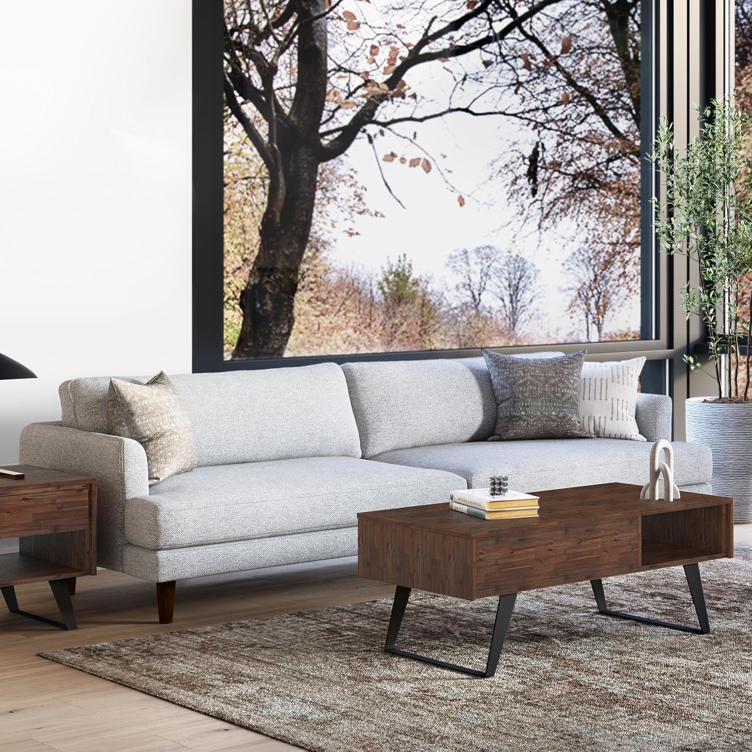 Livingston Mid-Century Modern 90-Inch Mist Grey Fabric Sofa