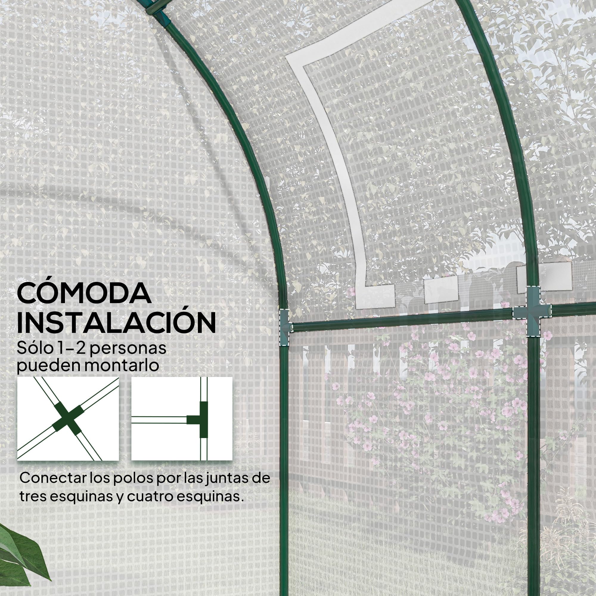 Outsunny Invernadero de Jardín 180x180x200 cm Invernadero de Túnel Pequeño con Puerta Enrollable y Ventana de Malla para Cultivar Plantas Flores Blanco