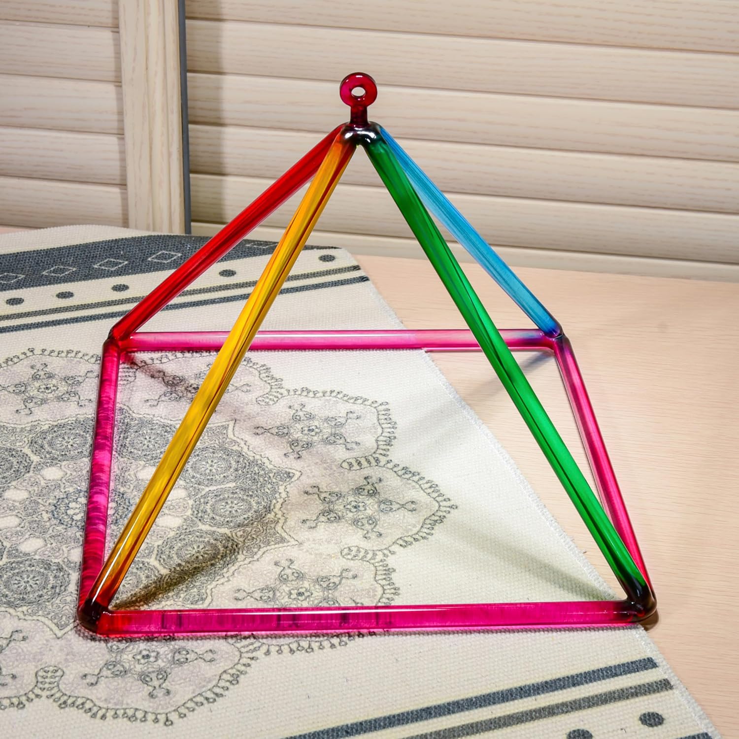 TOPFUND Rainbow Crystal Singing Pyramid 10 inch with Synthetic Leather Carrying Case and Quartz Suede Mallet