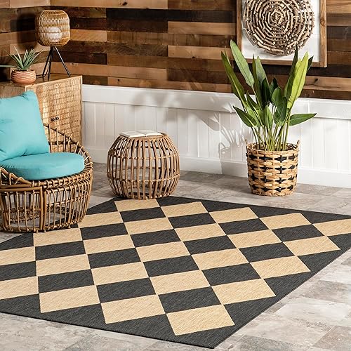 nuLOOM Sabina Diamond Trellis - Alfombra de área para interiores y exteriores, 8 x 10 pies, color gris oscuro
