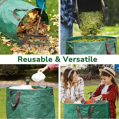 Miniatura 6 de GreatBuddy Bolsa de basura reutilizable de 132 galones, resistente, verticales con 4 asas reforzadas para hojas de jardín y recolección de residuos,