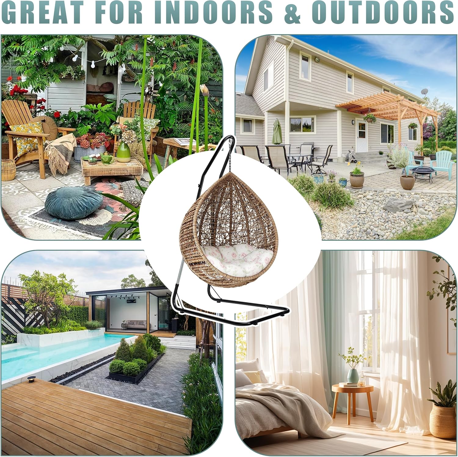 Sorbus Durable Hammock Chair Stand Hanging Chair Stand- Heavy Duty Steel Sensory Swing Stand- Weather & Rust Resistant- Adjustable Portable Stand 330lbs for Tree,Lounger,Air Porch,Indoor/Outdoor,Patio